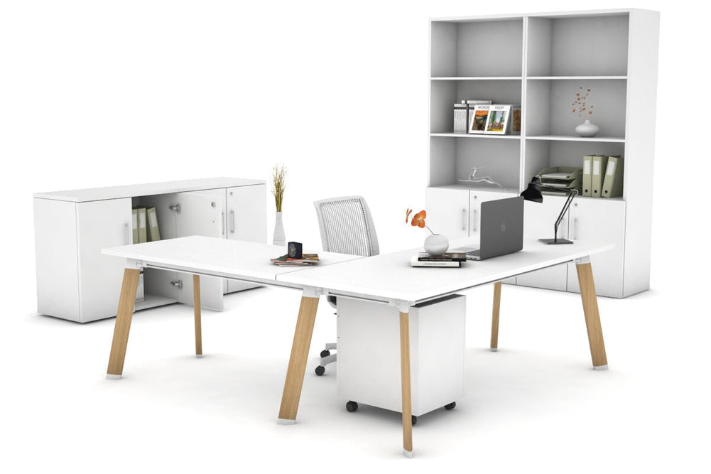 Switch Executive Corner Office Desk [1600L x 1700W]-black leg dark oak modesty panel