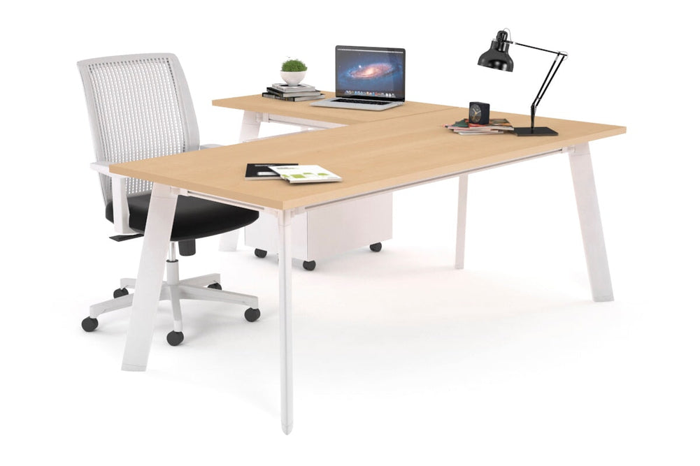 Switch Executive Corner Office Desk [1600L x 1700W]-white leg maple none