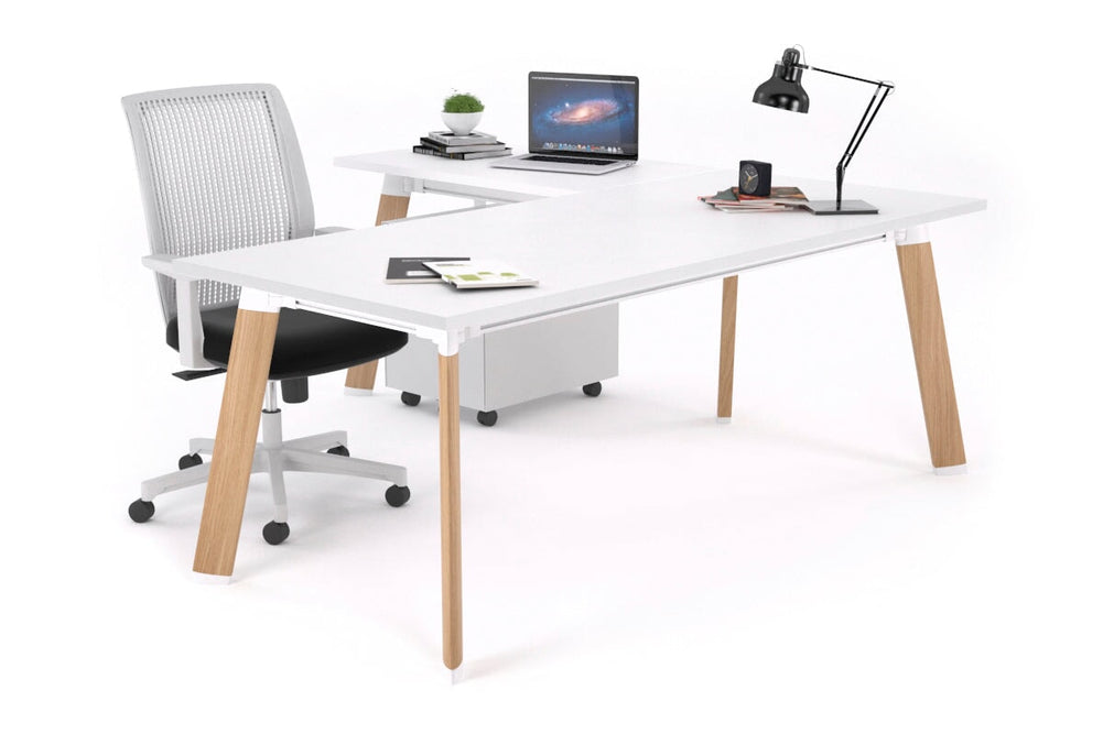 Switch Executive Corner Office Desk [1600L x 1700W]-wood imprint leg white none