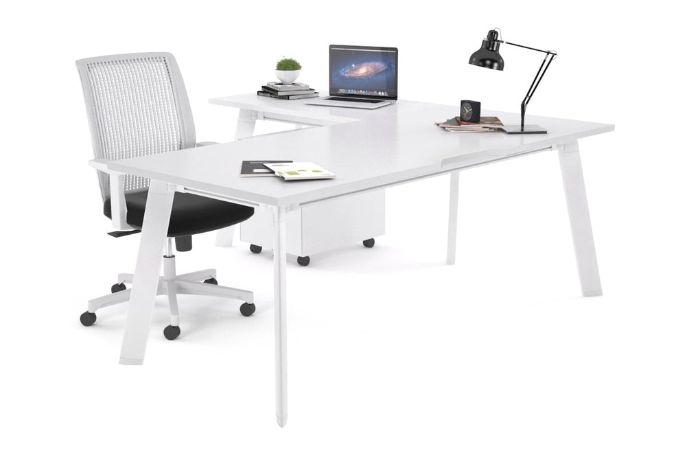 Switch Executive Corner Office Desk [1600L x 1800W with Cable Scallop]-white leg white none