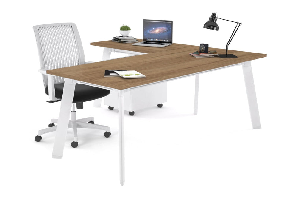 Switch Executive Corner Office Desk [1800L x 1450W]-white leg salvage oak none