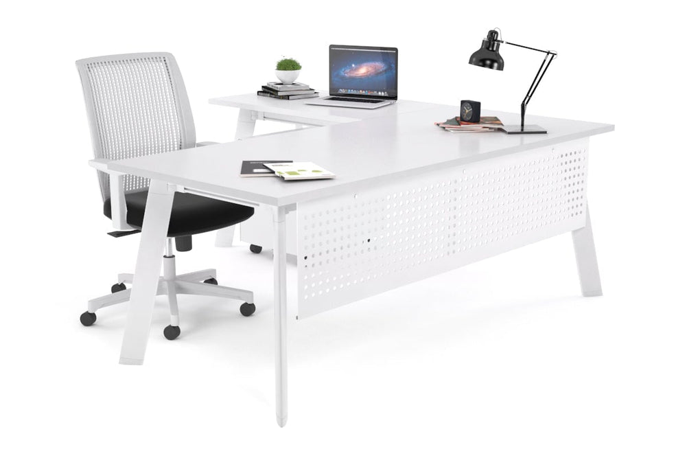 Switch Executive Corner Office Desk [1800L x 1450W]-white leg white modesty panel