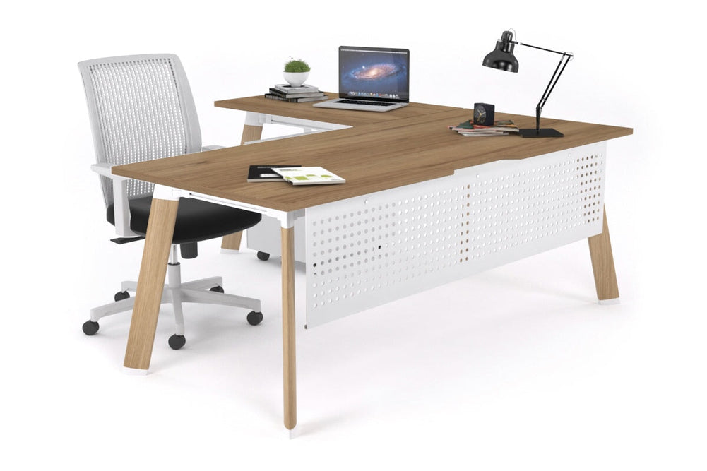 Switch Executive Corner Office Desk [1800L x 1550W with Cable Scallop]-wood imprint leg salvage oak modesty panel