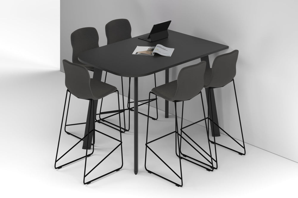 Switch Half Collaborative Counter High Table - Large Rounded Corners [1500L x 1000W with Large Rounded Corners]-black leg black wood grain 