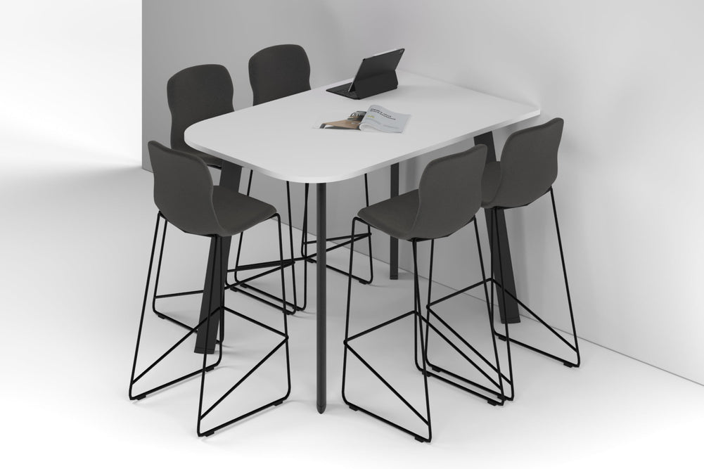 Switch Half Collaborative Counter High Table - Large Rounded Corners [1500L x 1000W with Large Rounded Corners]-black leg white 