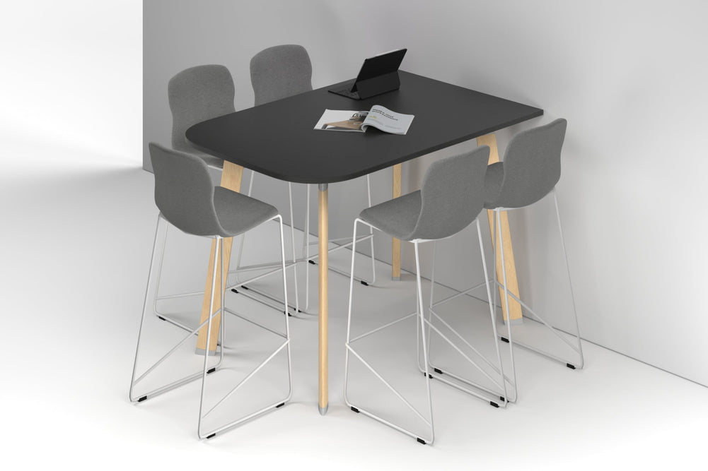 Switch Half Collaborative Counter High Table - Large Rounded Corners [1500L x 1000W with Large Rounded Corners]-wood imprint leg black wood grain 