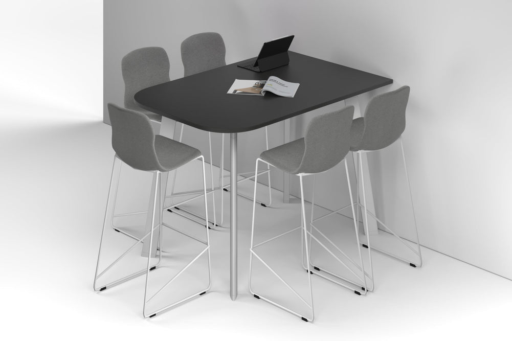 Switch Half Collaborative Counter High Table - Large Rounded Corners [1500L x 1000W with Large Rounded Corners]-white leg black wood grain 