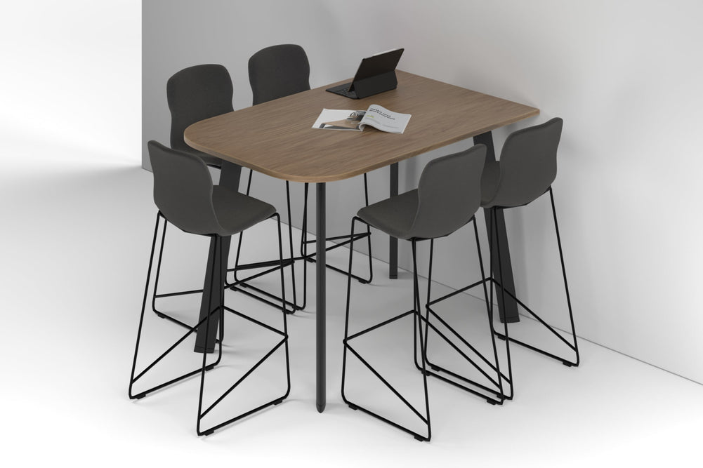 Switch Half Collaborative Counter High Table - Large Rounded Corners [1500L x 1000W with Large Rounded Corners]-black leg salvage oak 