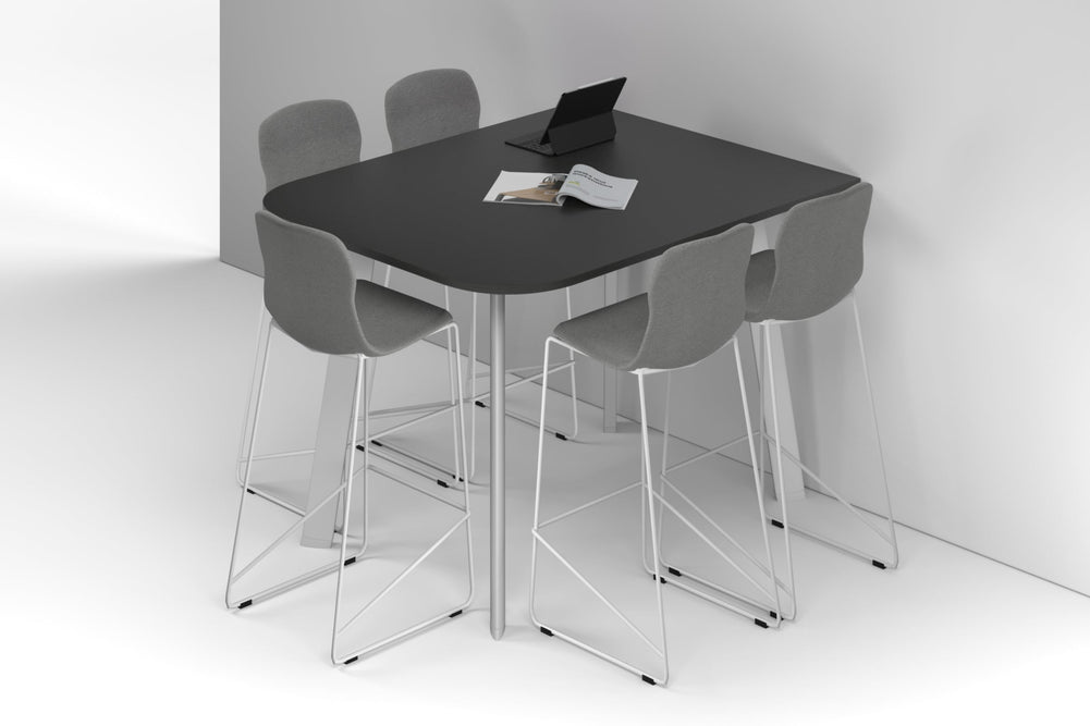 Switch Half Collaborative Counter High Table - Large Rounded Corners [1500L x 1200W with Large Rounded Corners]-white leg black wood grain 