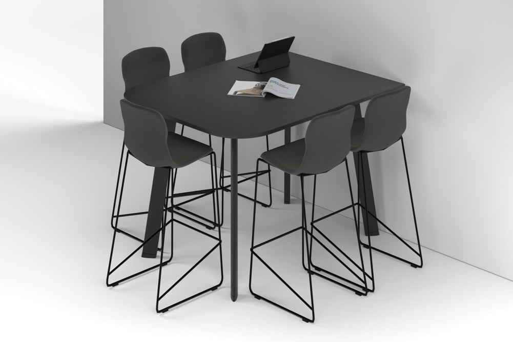 Switch Half Collaborative Counter High Table - Large Rounded Corners [1500L x 1200W with Large Rounded Corners]-black leg black wood grain 