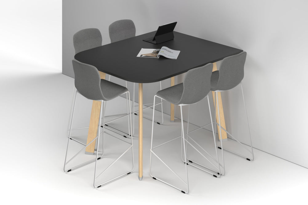 Switch Half Collaborative Counter High Table - Large Rounded Corners [1500L x 1200W with Large Rounded Corners]-wood imprint leg black wood grain 