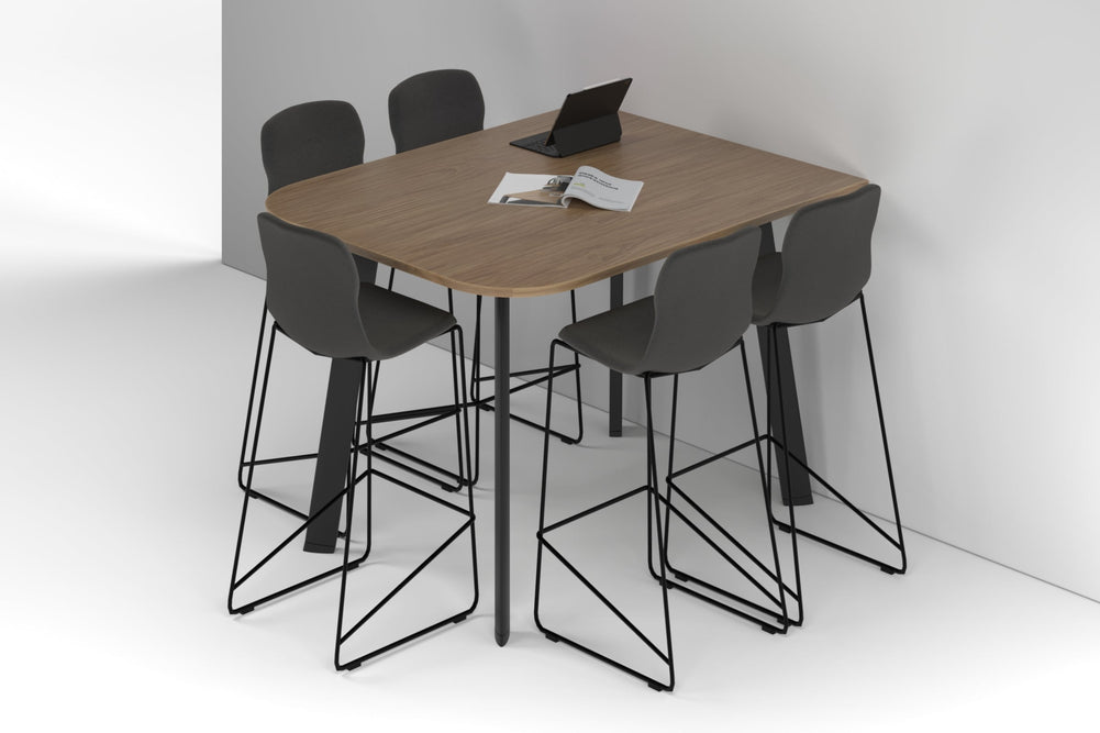 Switch Half Collaborative Counter High Table - Large Rounded Corners [1500L x 1200W with Large Rounded Corners]-black leg salvage oak 