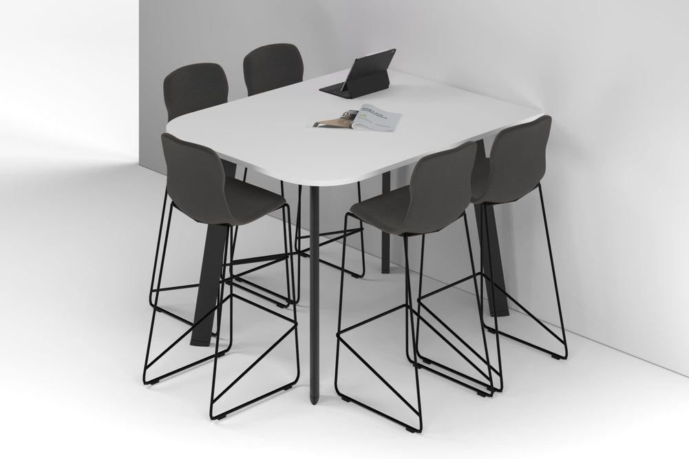 Switch Half Collaborative Counter High Table - Large Rounded Corners [1500L x 1200W with Large Rounded Corners]-black leg white 