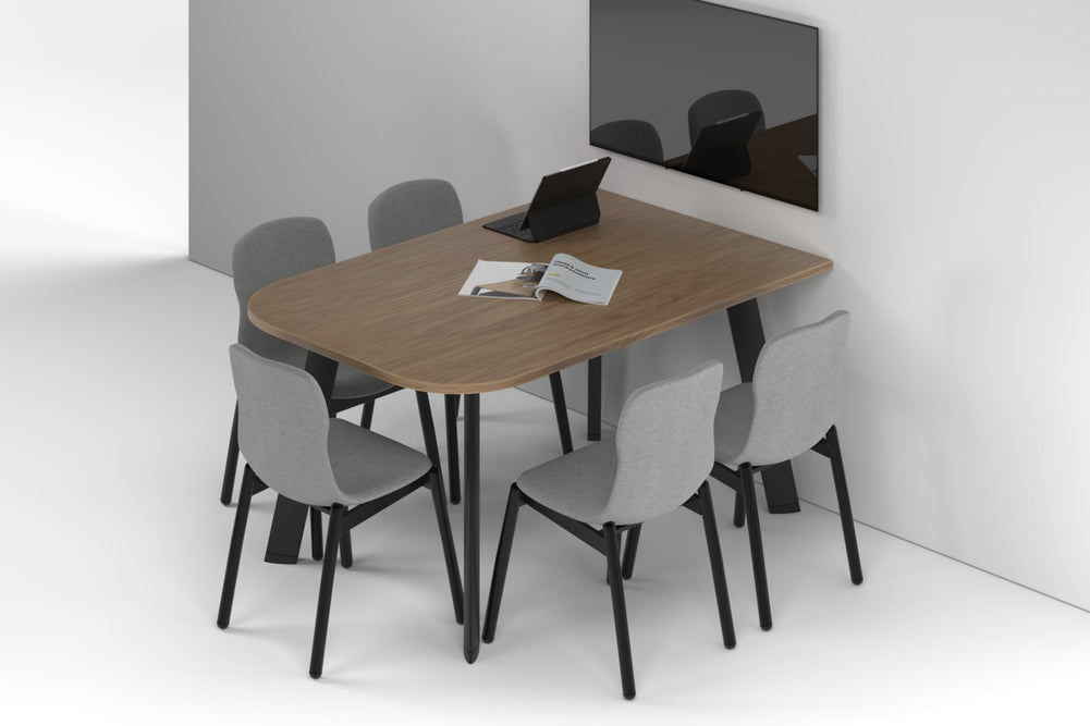 Switch Half Meeting Room Table - Large Rounded Corners [1500L x 1000W with Large Rounded Corners]-black leg salvage oak 