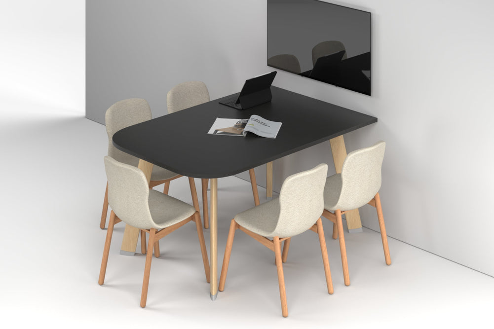 Switch Half Meeting Room Table - Large Rounded Corners [1500L x 1000W with Large Rounded Corners]-wood imprint leg black wood grain 