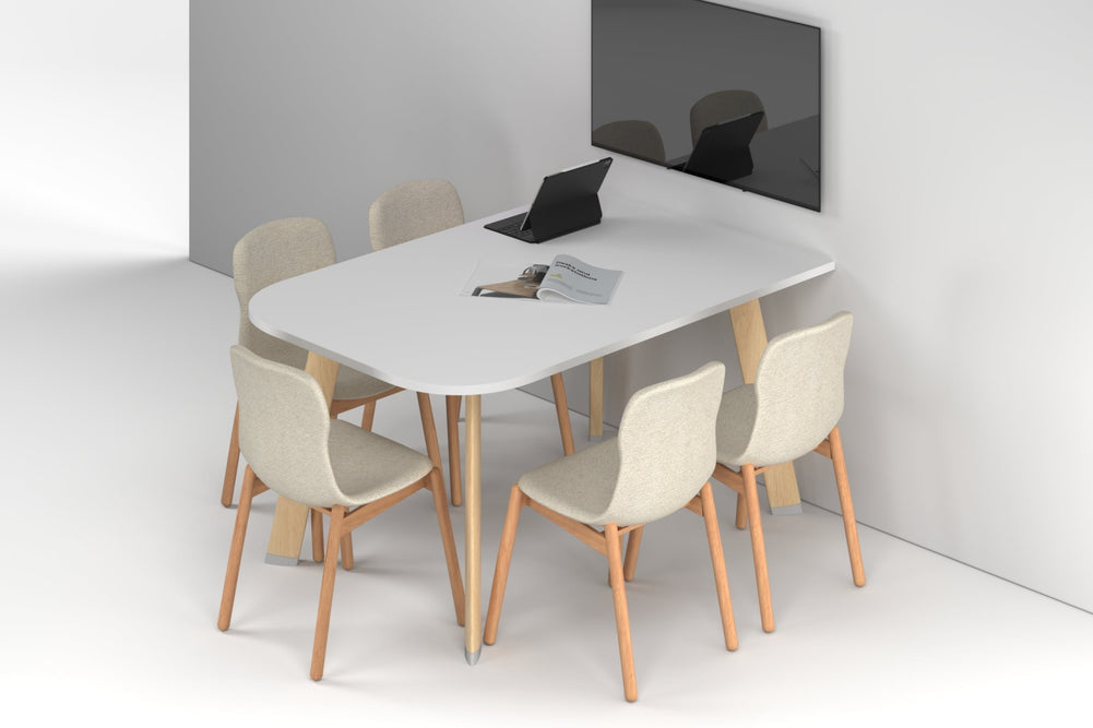 Switch Half Meeting Room Table - Large Rounded Corners [1500L x 1000W with Large Rounded Corners]-wood imprint leg white 