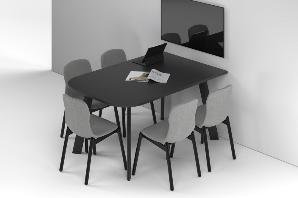 Switch Half Meeting Room Table - Large Rounded Corners [1500L x 1000W with Large Rounded Corners]-black leg black wood grain 