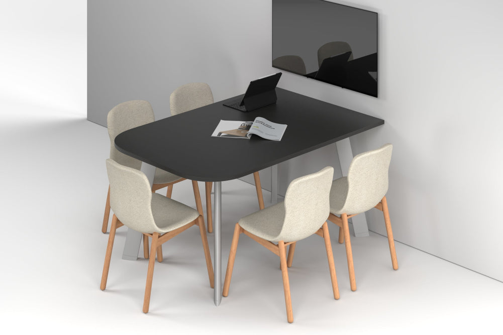 Switch Half Meeting Room Table - Large Rounded Corners [1500L x 1000W with Large Rounded Corners]-white leg black wood grain 