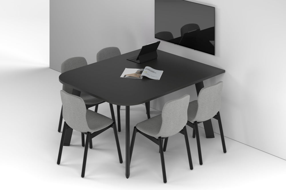 Switch Half Meeting Room Table - Large Rounded Corners [1500L x 1200W with Large Rounded Corners]-black leg black wood grain 