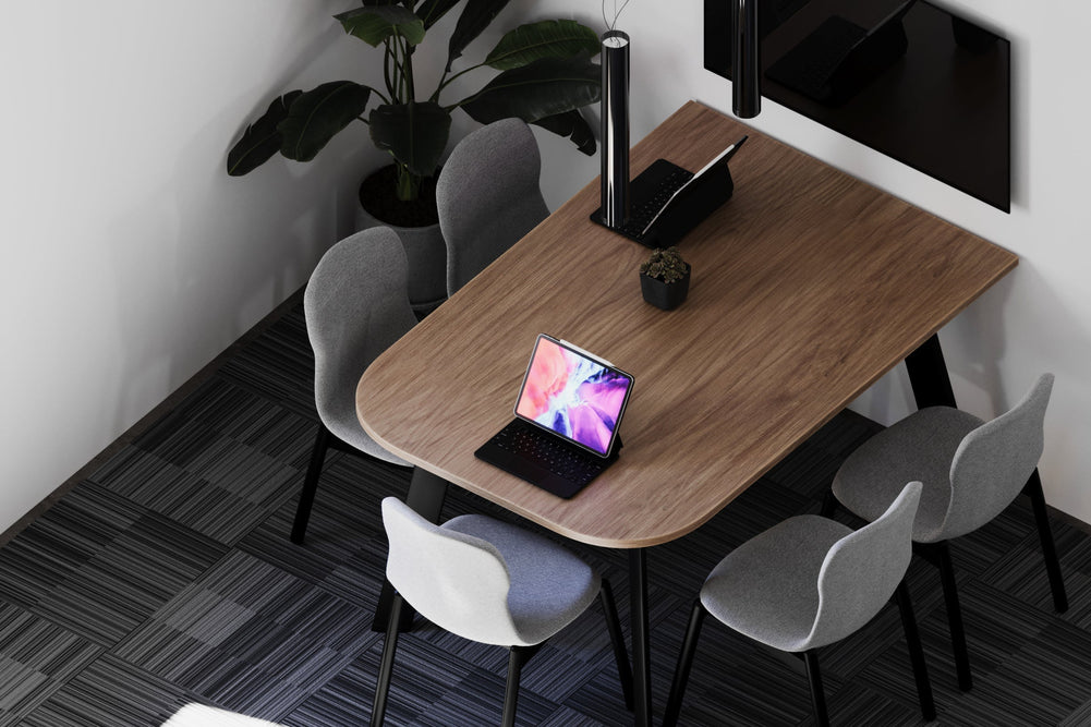 Switch Half Meeting Room Table - Large Rounded Corners [1500L x 1000W with Large Rounded Corners]-black leg black wood grain 
