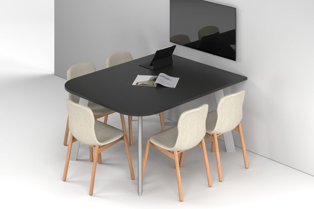 Switch Half Meeting Room Table - Large Rounded Corners [1500L x 1200W with Large Rounded Corners]-white leg black wood grain 