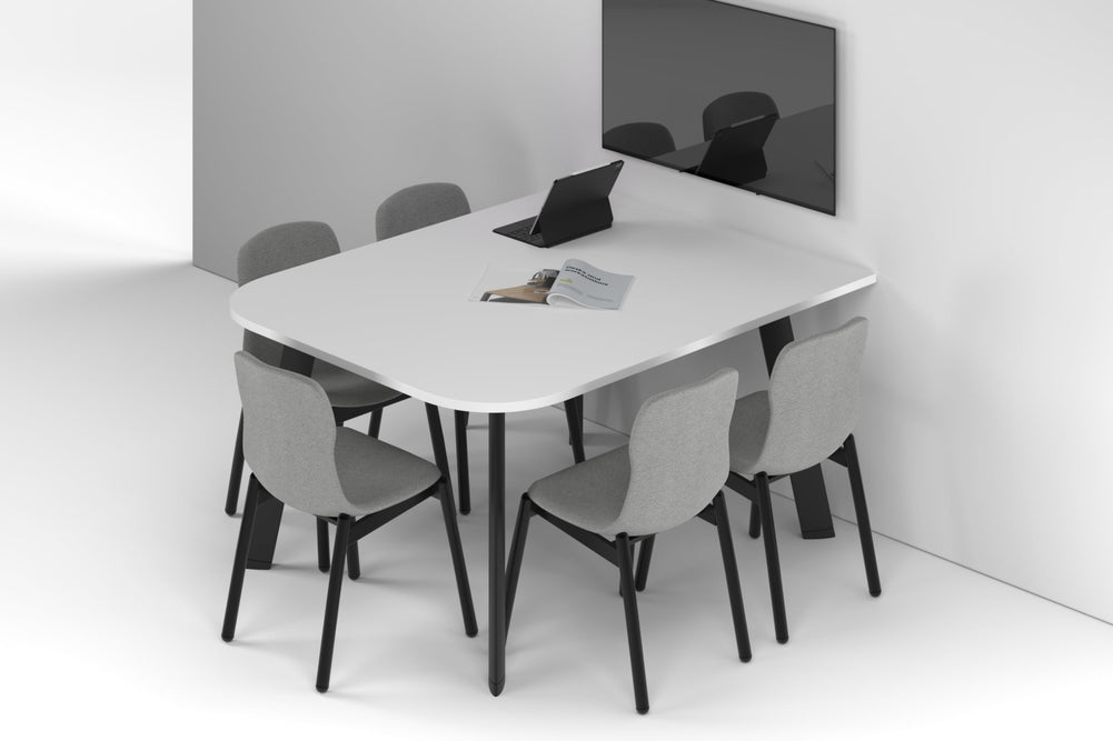 Switch Half Meeting Room Table - Large Rounded Corners [1500L x 1200W with Large Rounded Corners]-black leg white 