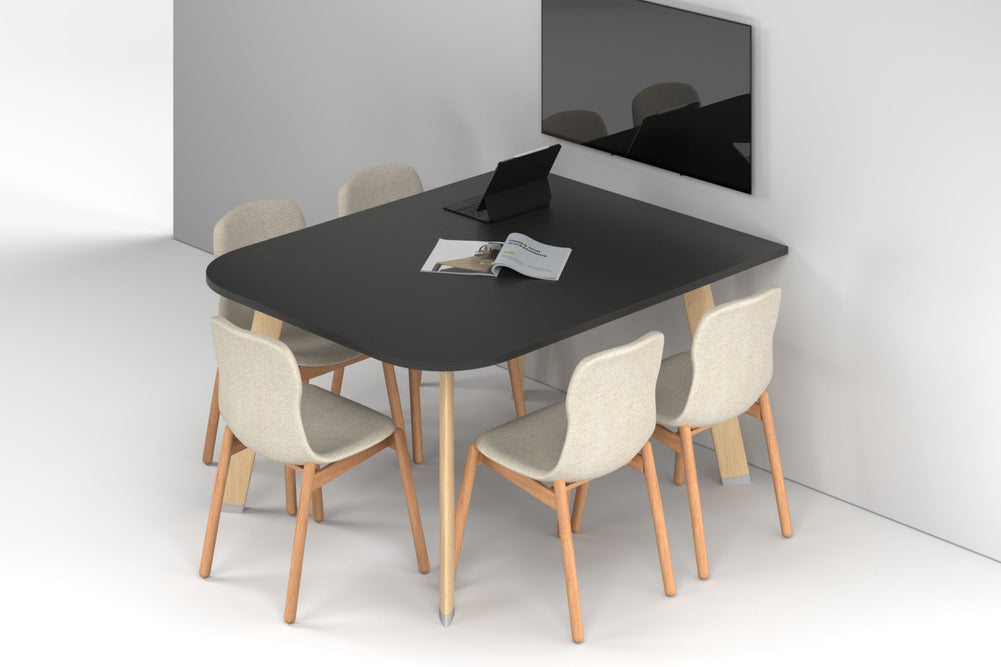 Switch Half Meeting Room Table - Large Rounded Corners [1500L x 1200W with Large Rounded Corners]-wood imprint leg black wood grain 