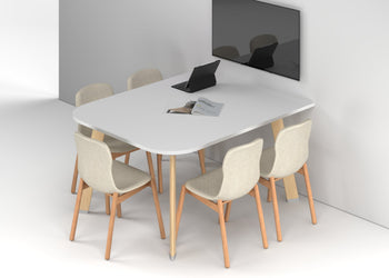 Switch Half Meeting Room Table - Large Rounded Corners [1500L x 1200W with Large Rounded Corners] Jasonl wood imprint leg white 