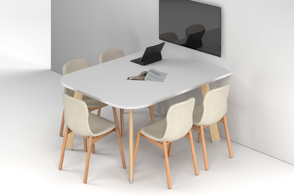 Switch Half Meeting Room Table - Large Rounded Corners [1500L x 1200W with Large Rounded Corners]-wood imprint leg white 