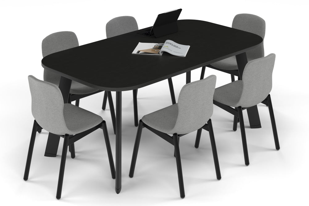 Switch Meeting Room Table - Large Rounded Corners [1800L x 1000W with Large Rounded Corners]-black leg black wood grain 