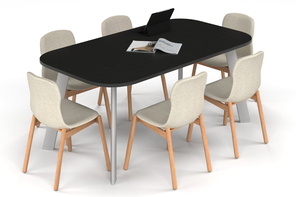 Switch Meeting Room Table - Large Rounded Corners [1800L x 1000W with Large Rounded Corners]-white leg black wood grain 