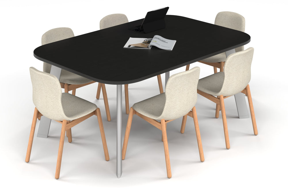 Switch Meeting Room Table - Large Rounded Corners [1800L x 1200W with Large Rounded Corners]-white leg black wood grain 