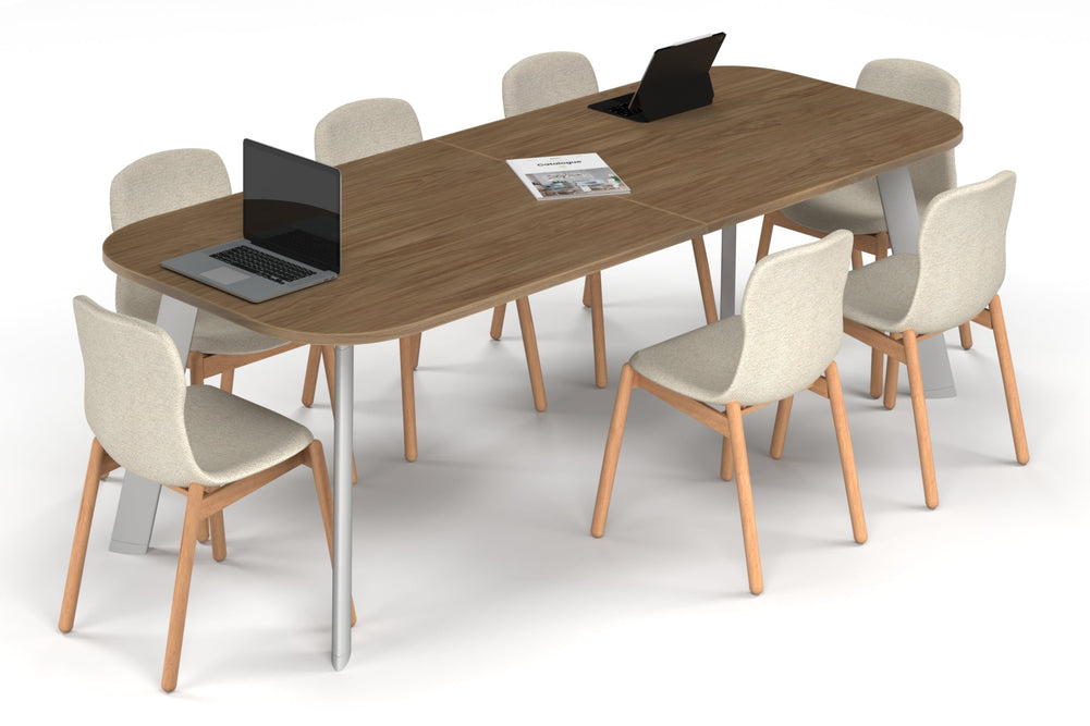Switch Meeting Room Table - Large Rounded Corners [2400L x 1000W with Large Rounded Corners]-white leg salvage oak 
