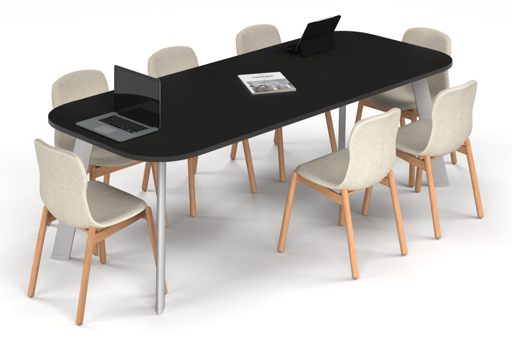 Switch Meeting Room Table - Large Rounded Corners [2400L x 1000W with Large Rounded Corners]-white leg black wood grain 
