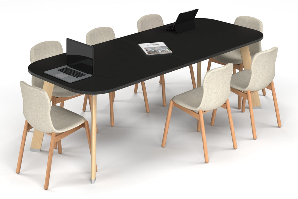 Switch Meeting Room Table - Large Rounded Corners [2400L x 1000W with Large Rounded Corners]-wood imprint leg black wood grain 