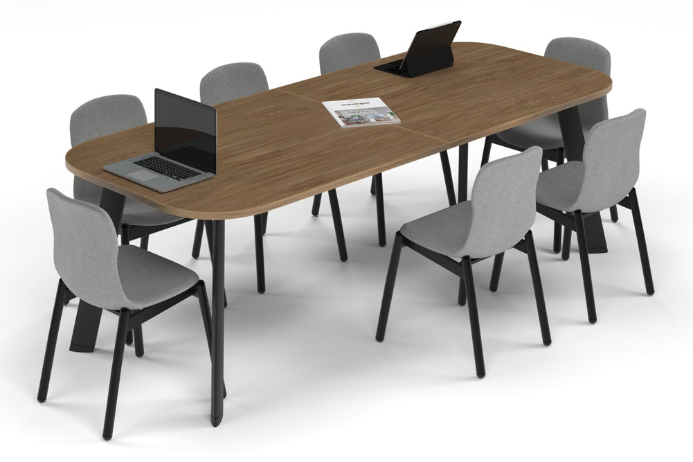 Switch Meeting Room Table - Large Rounded Corners [2400L x 1000W with Large Rounded Corners]-black leg salvage oak 