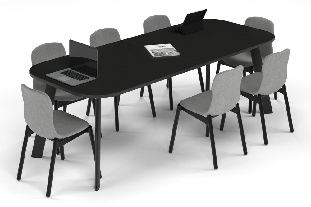 Switch Meeting Room Table - Large Rounded Corners [2400L x 1000W with Large Rounded Corners]-black leg black wood grain 
