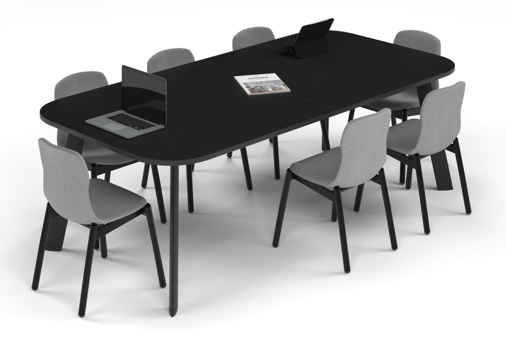 Switch Meeting Room Table - Large Rounded Corners [2400L x 1200W with Large Rounded Corners]-black leg black wood grain 