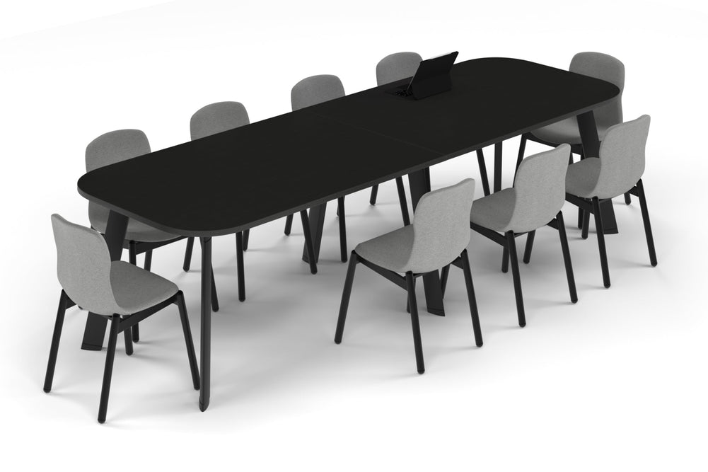 Switch Meeting Room Table - Large Rounded Corners [3000L x 1000W with Large Rounded Corners]-black leg black wood grain 