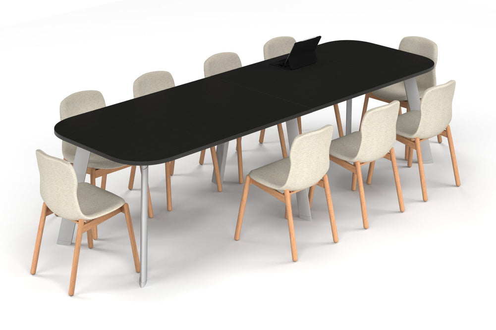Switch Meeting Room Table - Large Rounded Corners [3000L x 1000W with Large Rounded Corners]-white leg black wood grain 