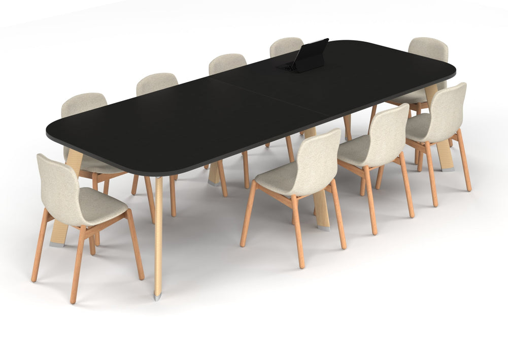 Switch Meeting Room Table - Large Rounded Corners [3000L x 1200W with Large Rounded Corners]-wood imprint leg black wood grain 