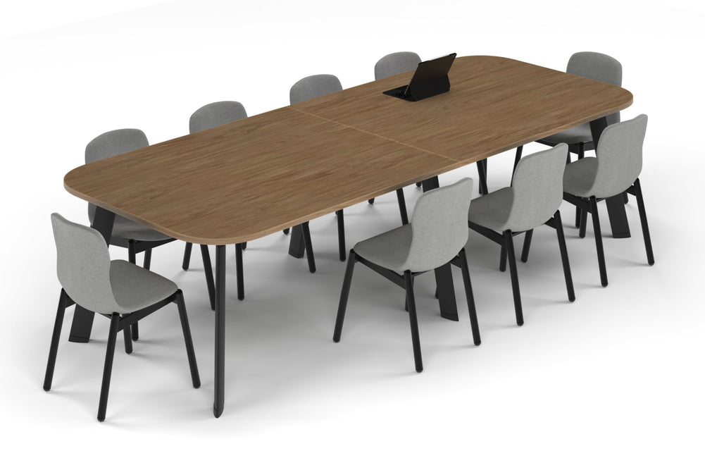 Switch Meeting Room Table - Large Rounded Corners [3000L x 1200W with Large Rounded Corners]-black leg salvage oak 