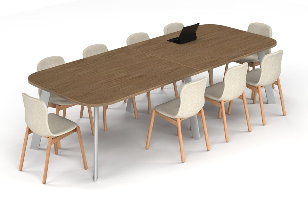 Switch Meeting Room Table - Large Rounded Corners [3000L x 1200W with Large Rounded Corners]-white leg salvage oak 
