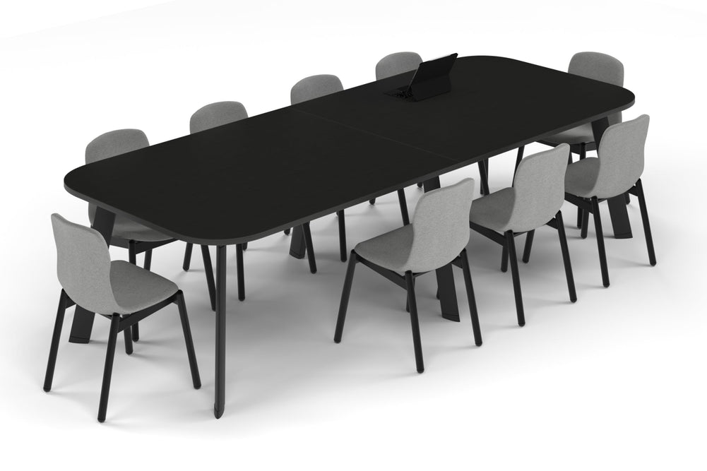 Switch Meeting Room Table - Large Rounded Corners [3000L x 1200W with Large Rounded Corners]-black leg black wood grain 