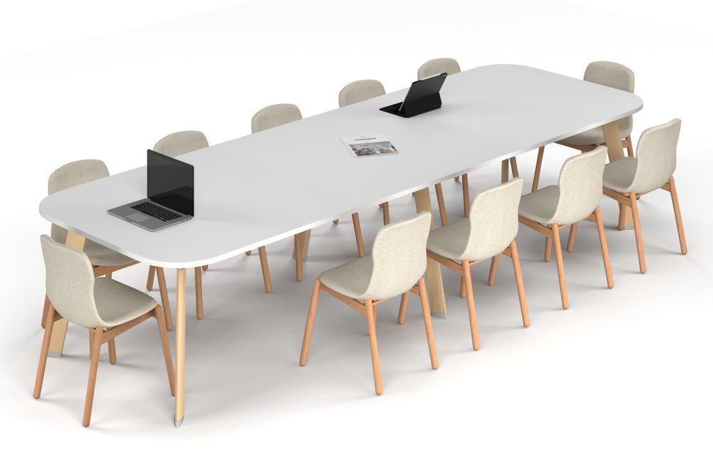 Switch Meeting Room Table - Large Rounded Corners [3600L x 1200W with Large Rounded Corners]-wood imprint leg white 