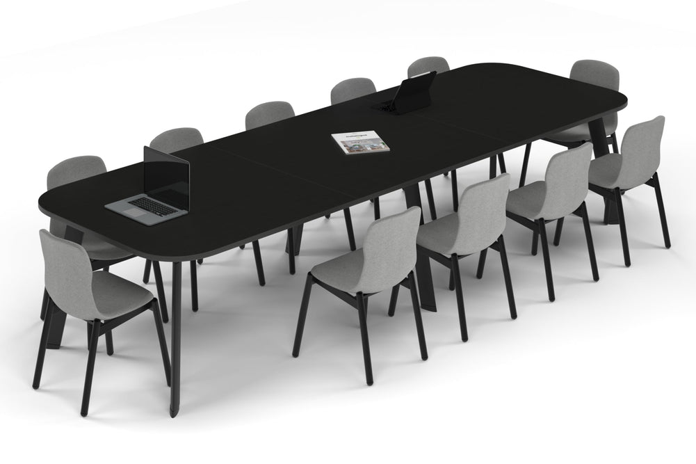 Switch Meeting Room Table - Large Rounded Corners [3600L x 1200W with Large Rounded Corners]-black leg black wood grain 