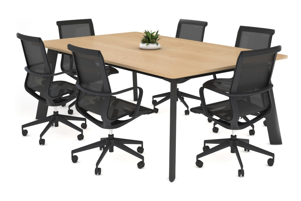 Switch Meeting Room Table - Rounded Corners [1800L x 1100W with Rounded Corners]-black leg maple 