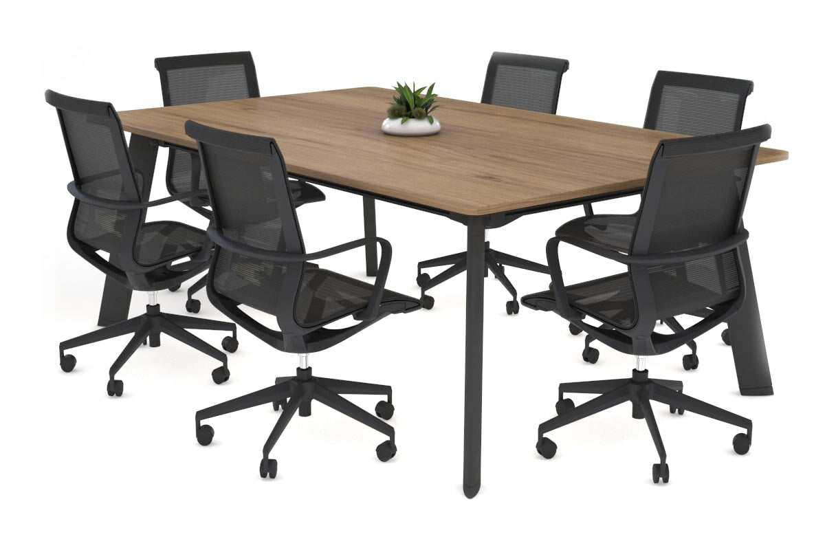 Switch Meeting Room Table - Rounded Corners [1800L x 1100W with Rounded Corners]-black leg salvage oak 