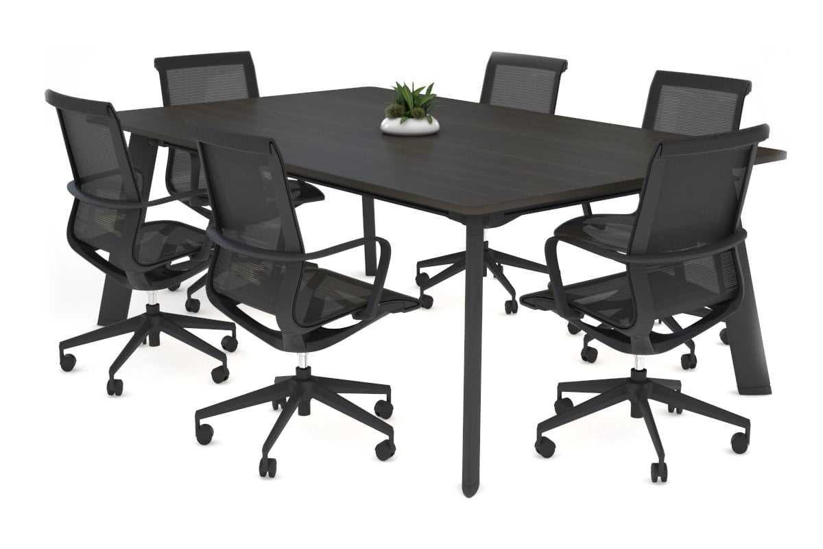Switch Meeting Room Table - Rounded Corners [1800L x 1100W with Rounded Corners]-black leg dark oak 