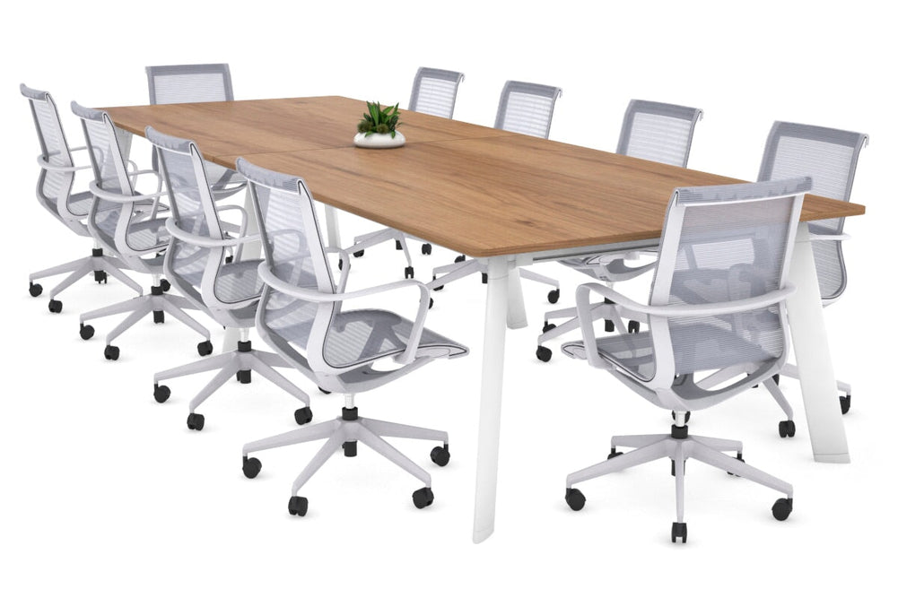 Switch Meeting Room Table - Rounded Corners [3200L x 1100W with Rounded Corners]-white leg salvage oak 